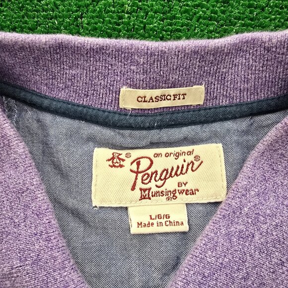 Original Penguin Polo Shirt Mens Large Purple Short Sleeve Classic Fit Preppy - Picture 6 of 7